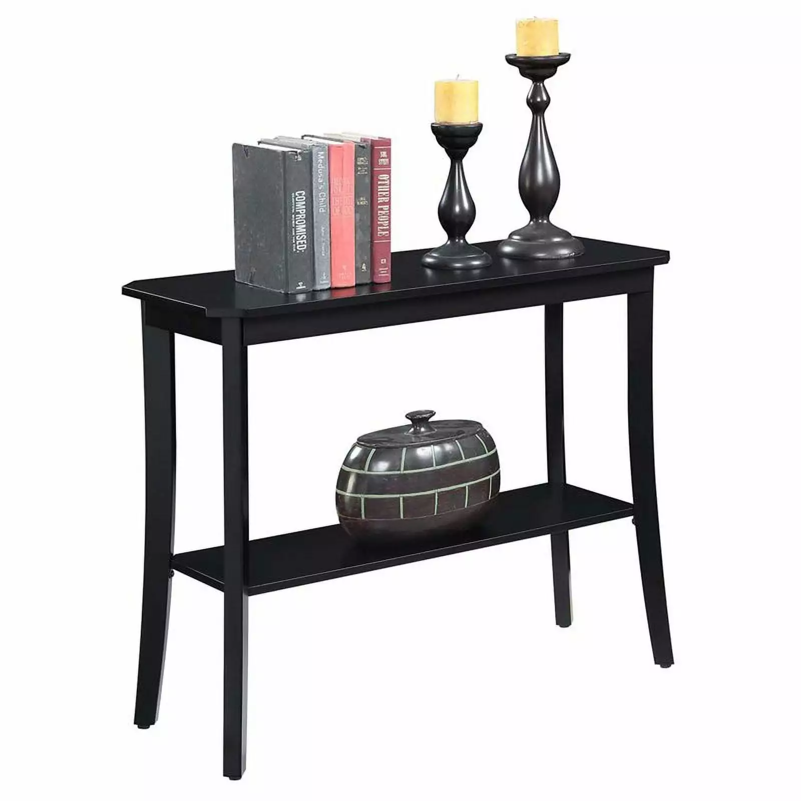 Pemberly Row Traditional Black Wood Finish Console Table Console