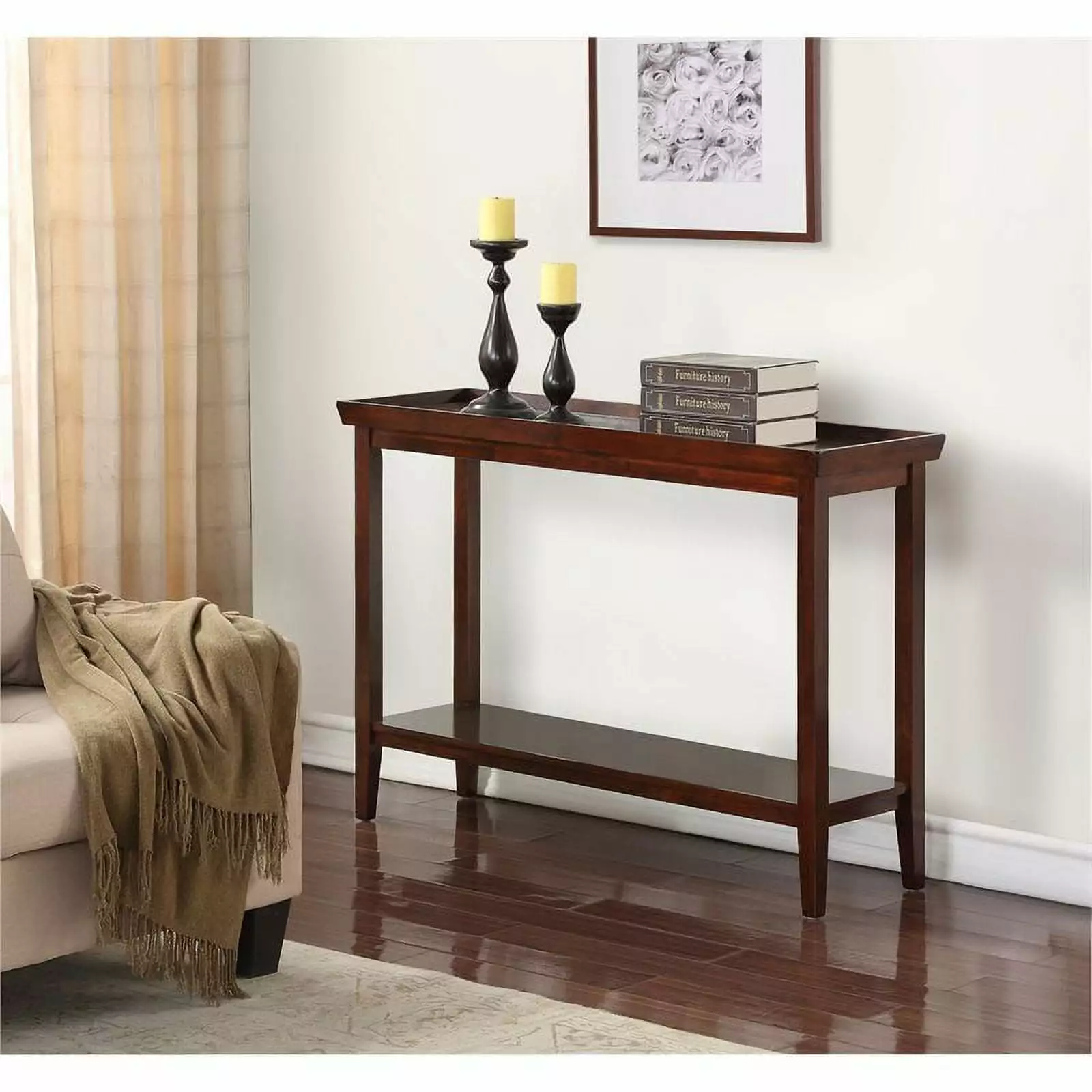 Pemberly Row Traditional Espresso Wood Finish Console Table Entryway Console