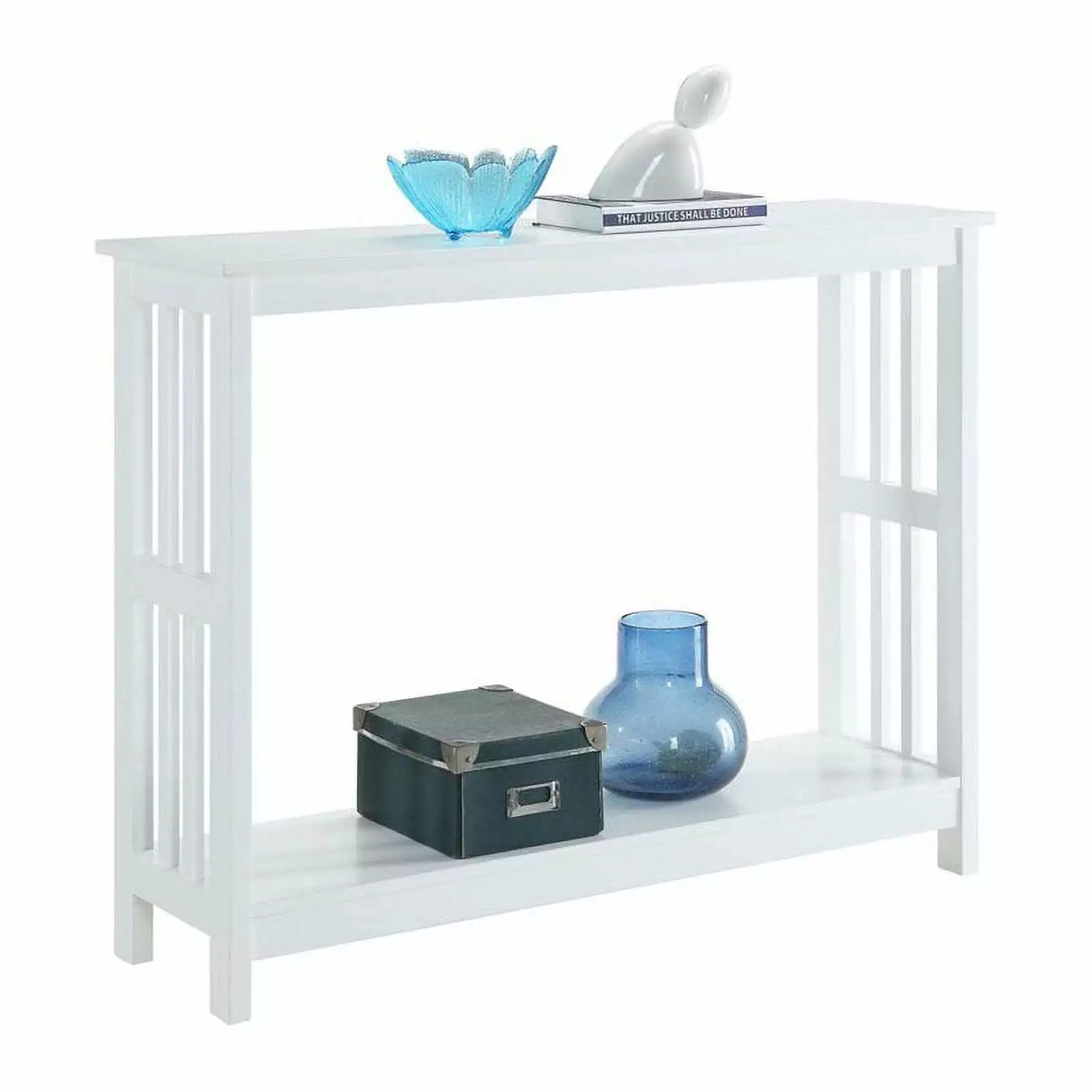 Pemberly Row Traditional Mission Console Table White Wood Finish - Elegant Entryway Table Console