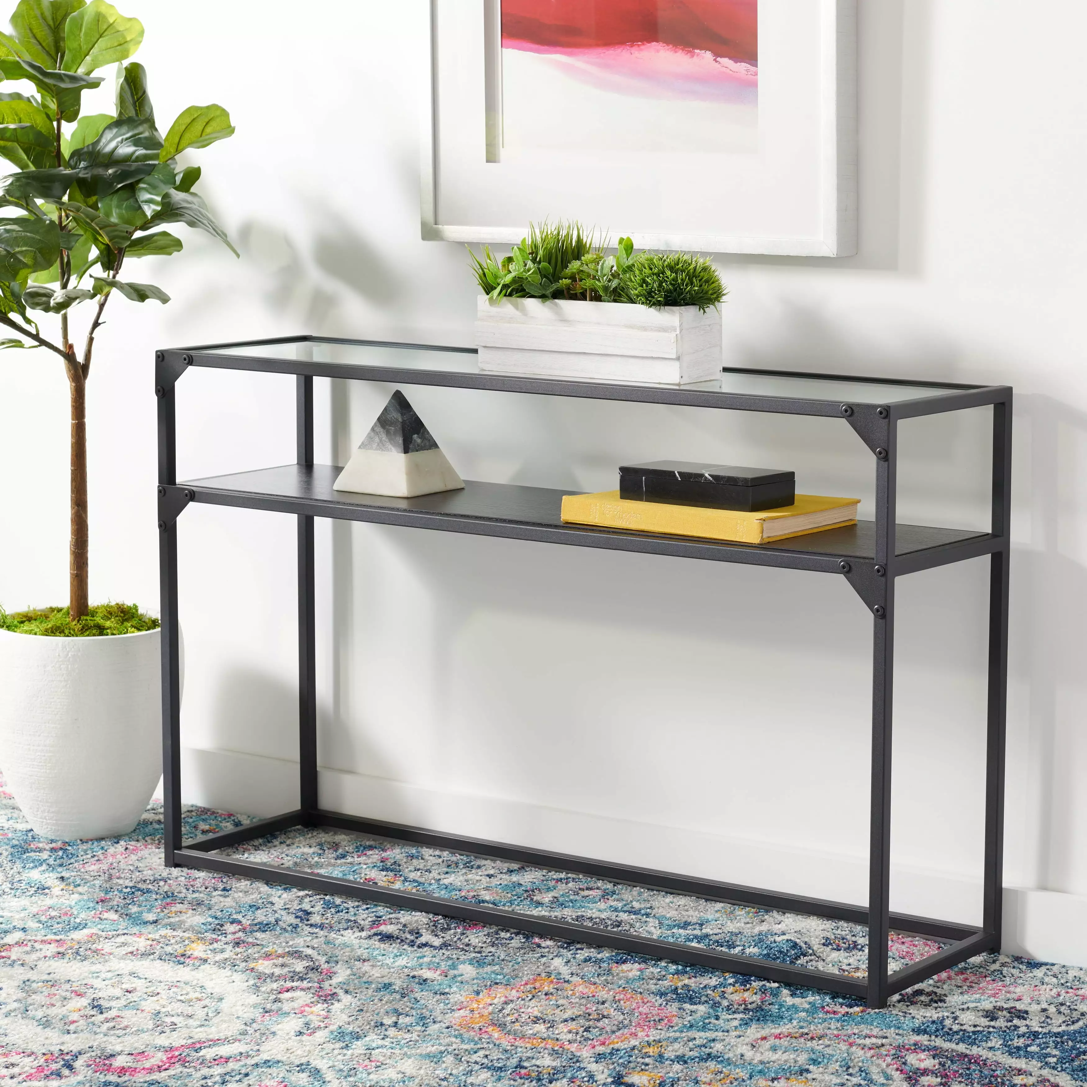 SAFAVIEH Ackley Contemporary Black Metal Console Table 43.3 x 11.8 x 27.6 Inches Console