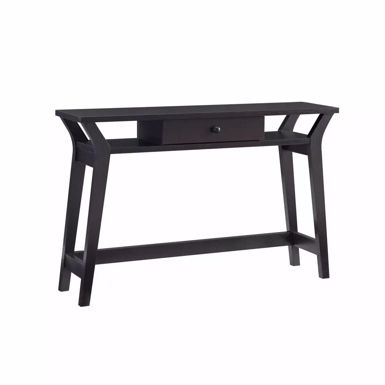 Dax 47 Inch Modern Console Table Drawer and Mini Shelves Wood Brown Living Room Entryway Console Saltoro Sherpi