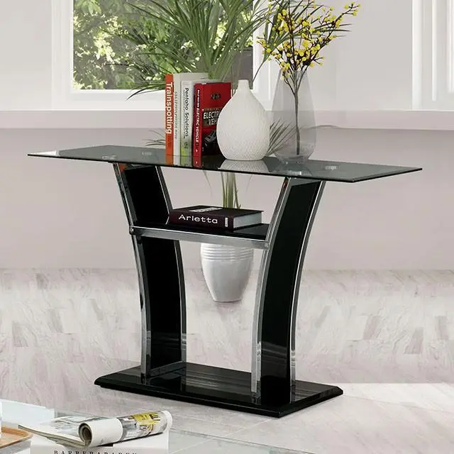 Staten Glossy Black Chrome Sofa Table Elegant Living Room Console