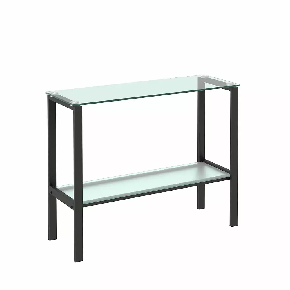 Tcbosik 2-Tier Black Console Table Glass Shelf Entryway Hallway or Living Room Console