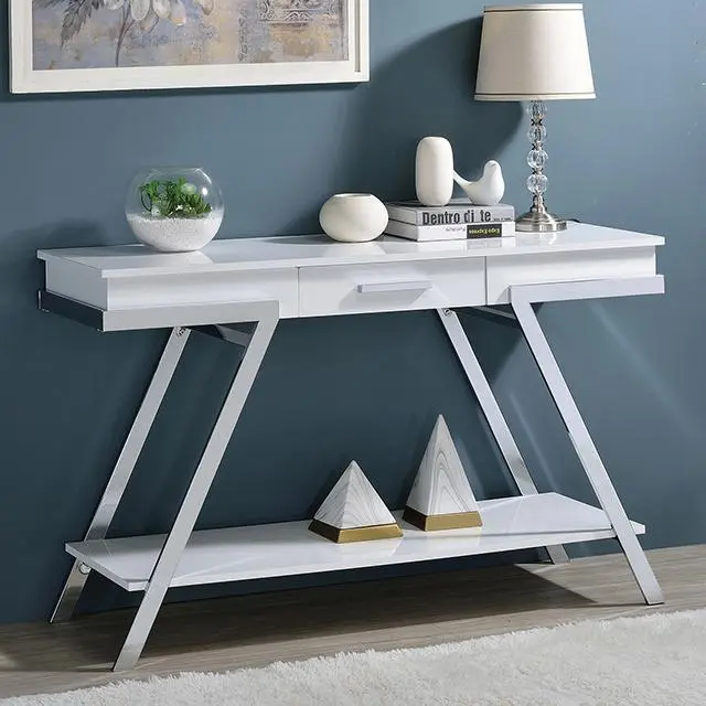 TITUS Sofa Table White Chrome Narrow Console Table Entryway