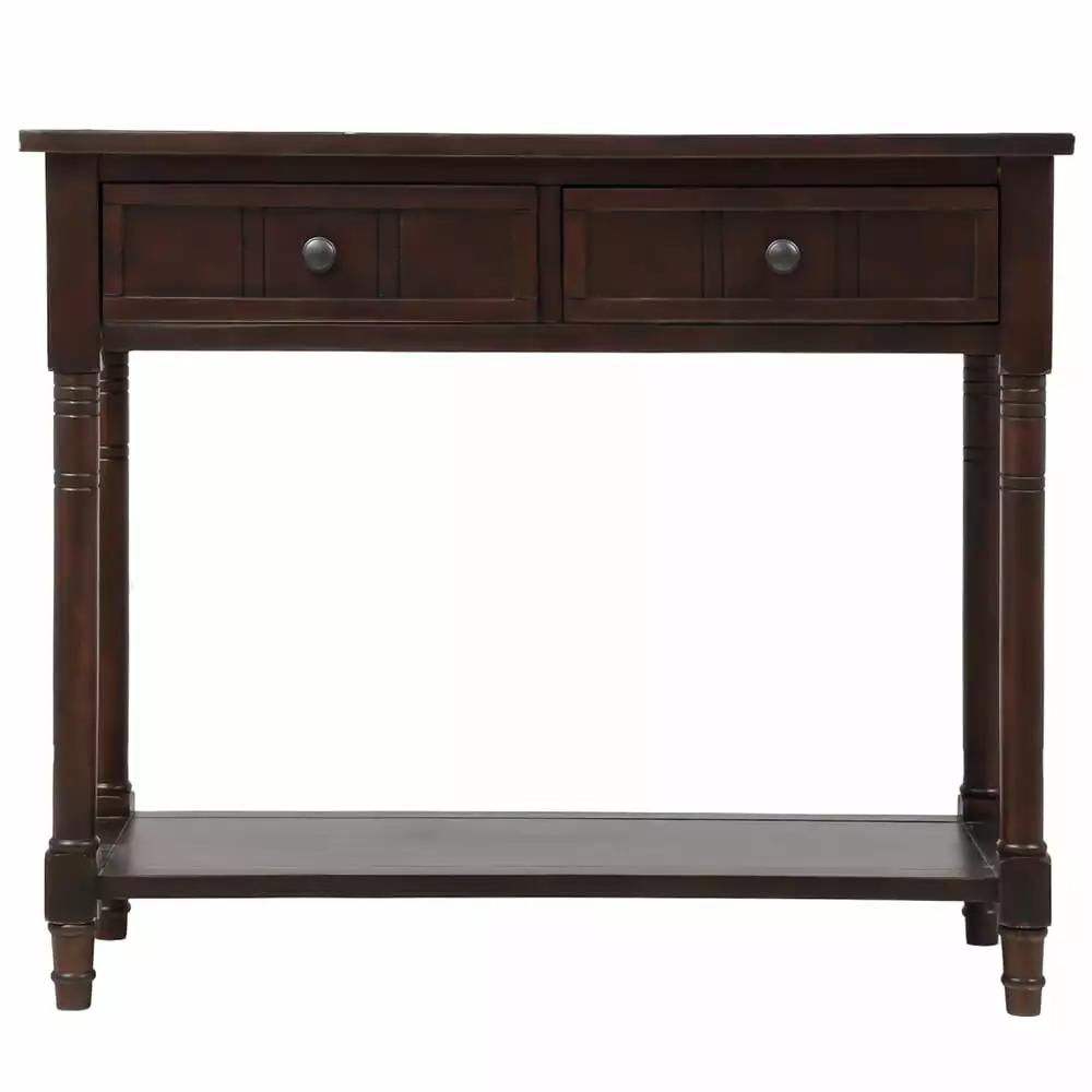 Topcobe Console Sofa Table 2 Drawers and Bottom Shelf Solid Wood Legs Espresso Console