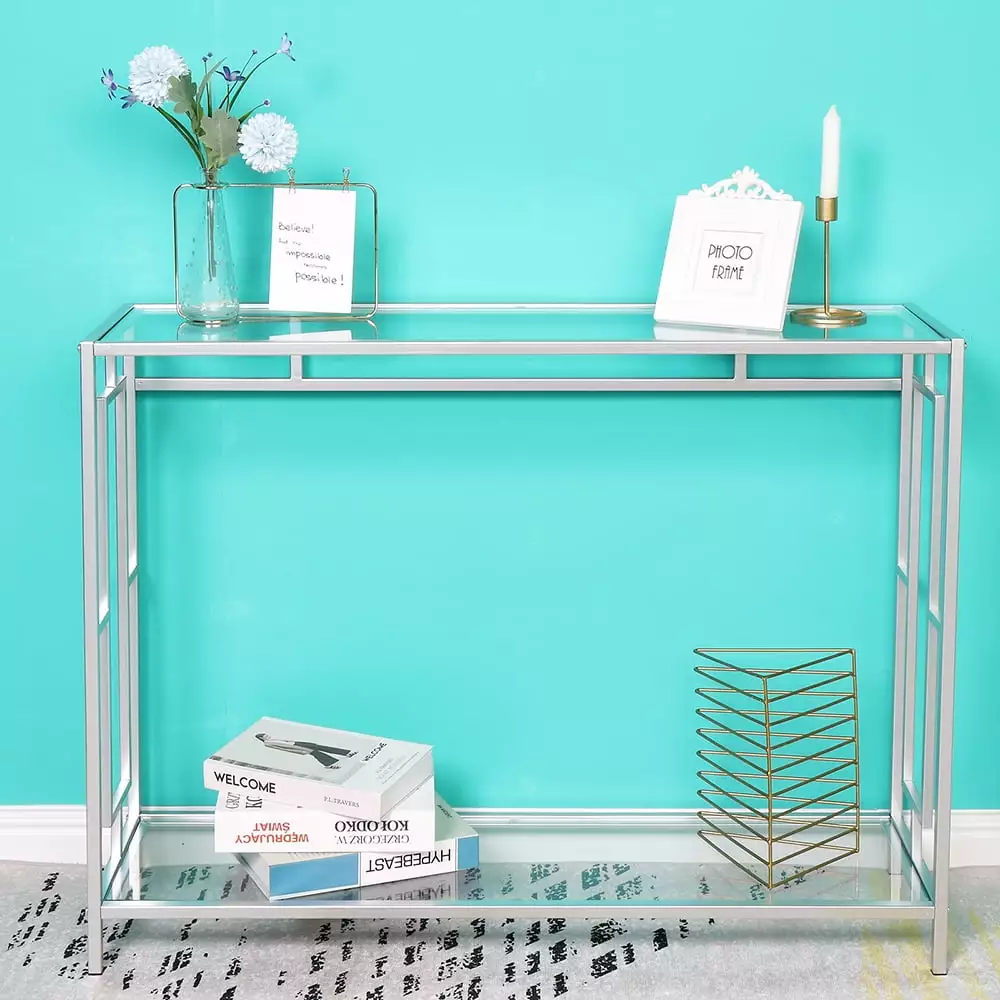 Topcobe Tempered Glass Panel Console Table Living Room Corridor Console
