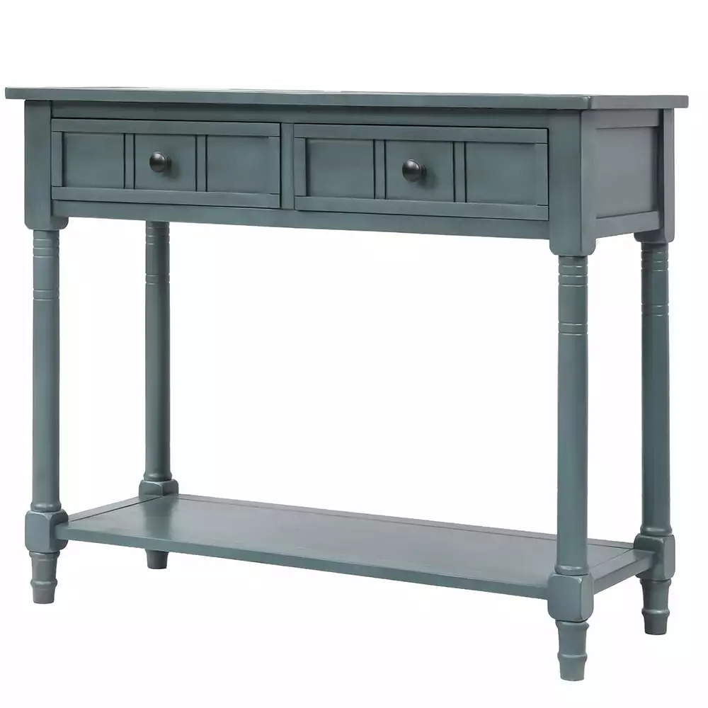 Topcobe Traditional Acacia Mangium Console Table Two Drawers and Bottom Shelf - Navy Entryway Storage Cabinet Console