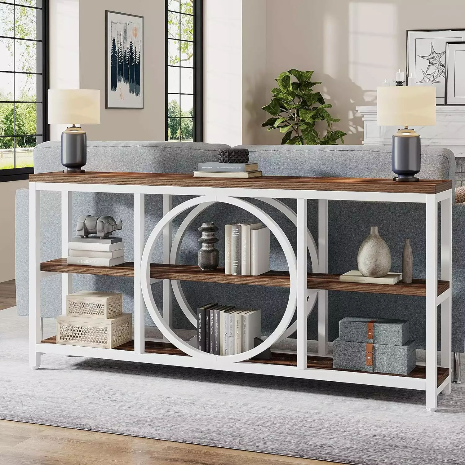 Tribesigns 70.9 Inch Sofa Console Table Narrow Entryway 3 Tier Wood Shelves Console