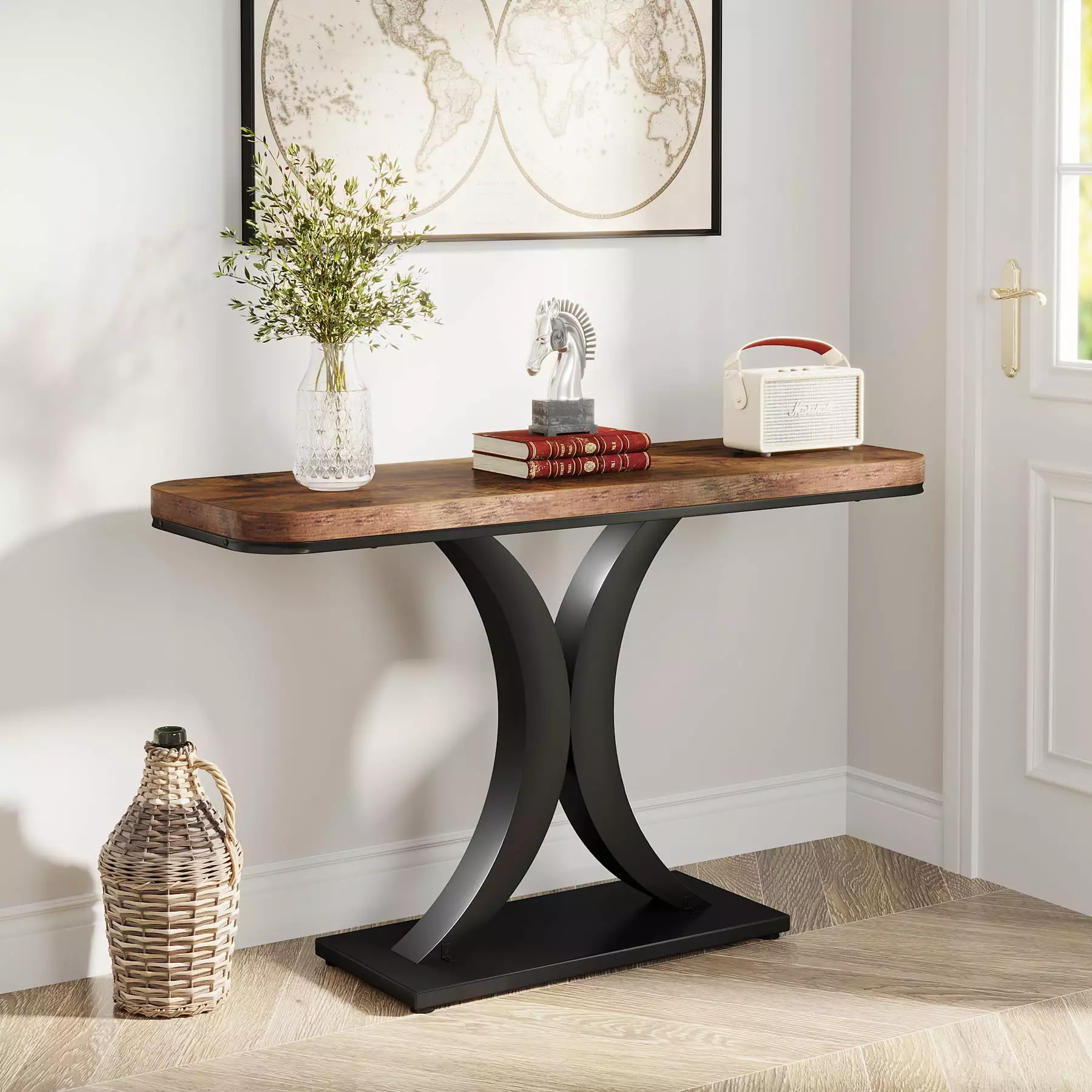 Tribesigns Industrial 40 Inch Narrow Console Table Geometric Base Entryway Console