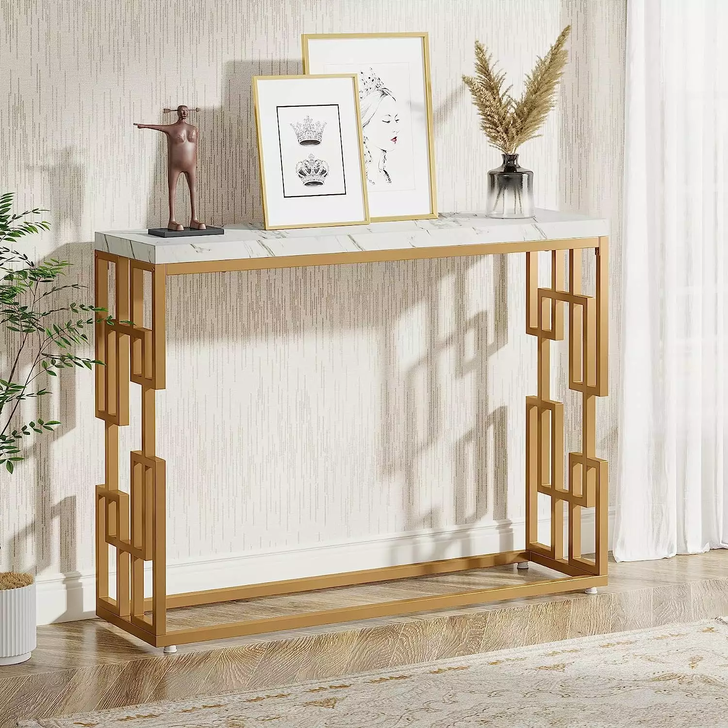 Tribesigns Modern 42.5 Sofa Table Entryway Hallway Foyer Table Gold Console Table Console