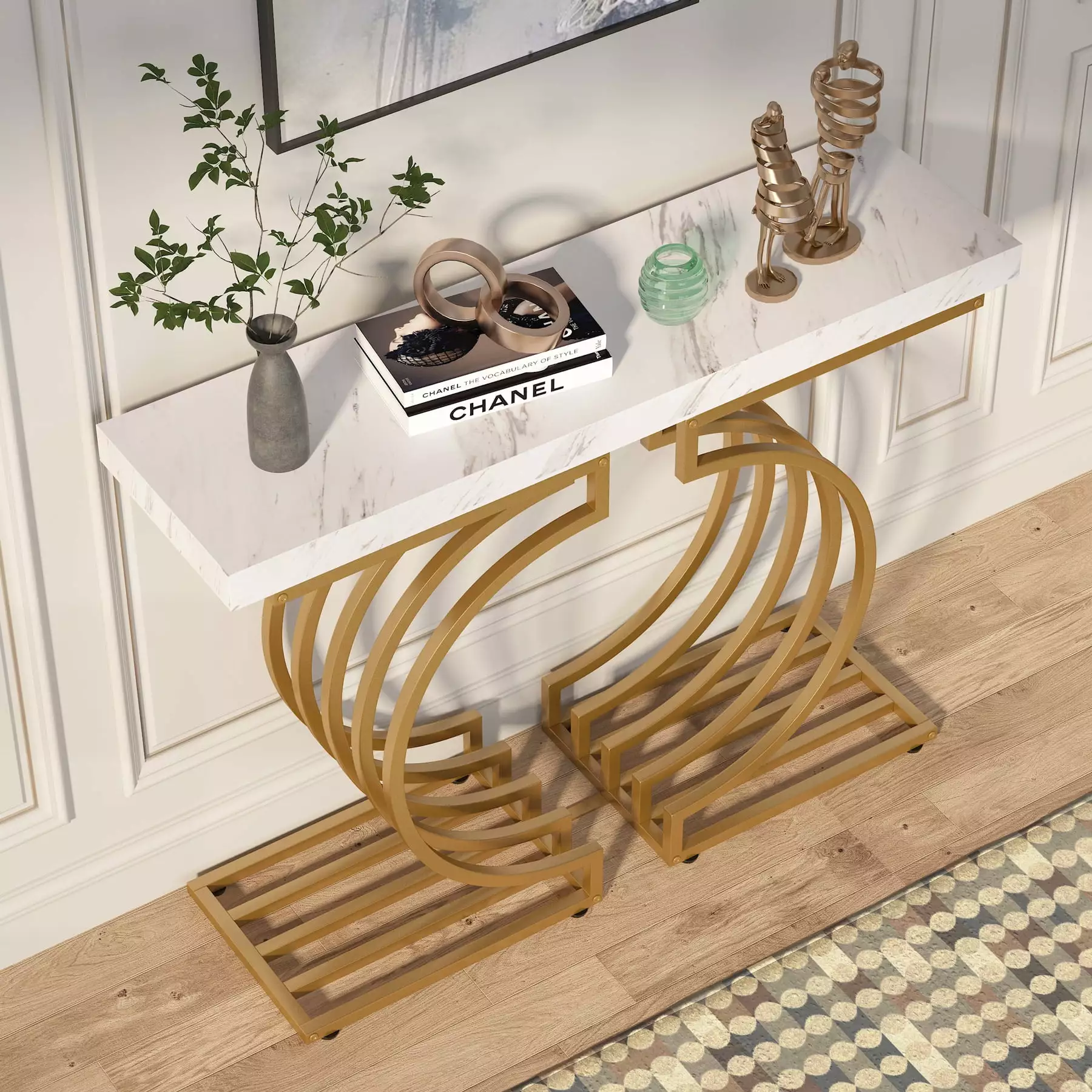 Tribesigns Modern Console Table 40 Inch Geometric Entryway Sofa Table Narrow Long Contemporary Accent Gold Base Console