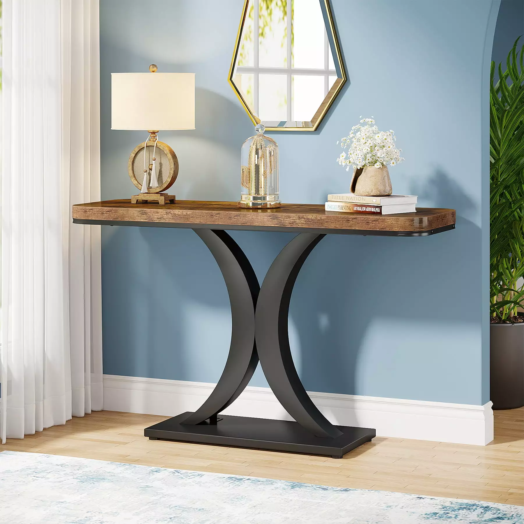Tribesigns Rustic 40 Inch Console Table Geometric Base Hallway or Living Room Console