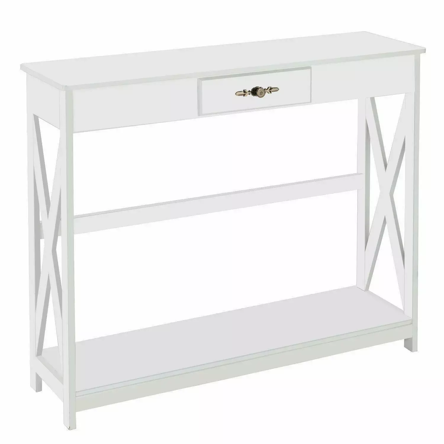 Accent Console Table Entryway Sofa Foyer Table Storage Shelf and 1 Drawer White Console unbrand