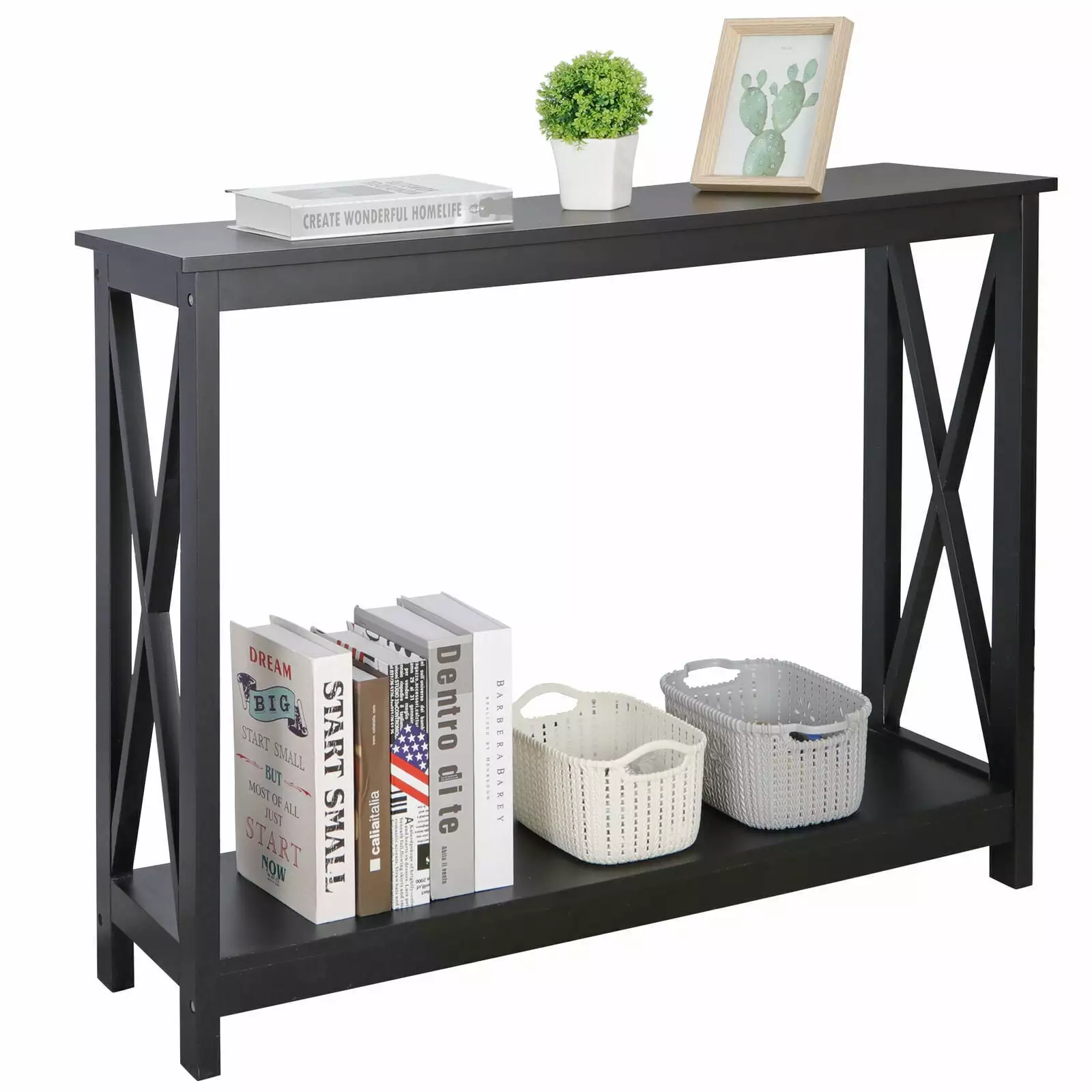 Black Console Table Storage Shelf Entryway and Living Room Console UNBRAND