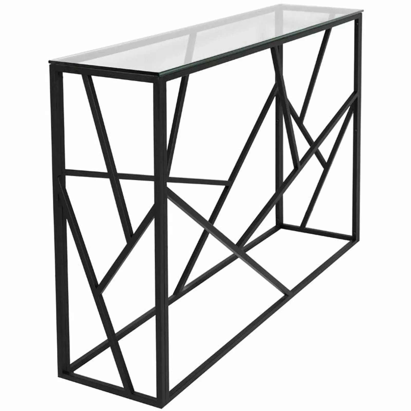 Uptown Club Alma Transitional Glass Top Metal Console Table Black Modern Living Room Furniture Console