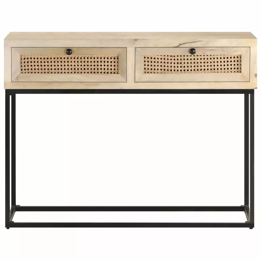 vidaXL Solid Mango Wood Console Table Natural Cane - 39.4x13.8x29.9 Entryway Table Console