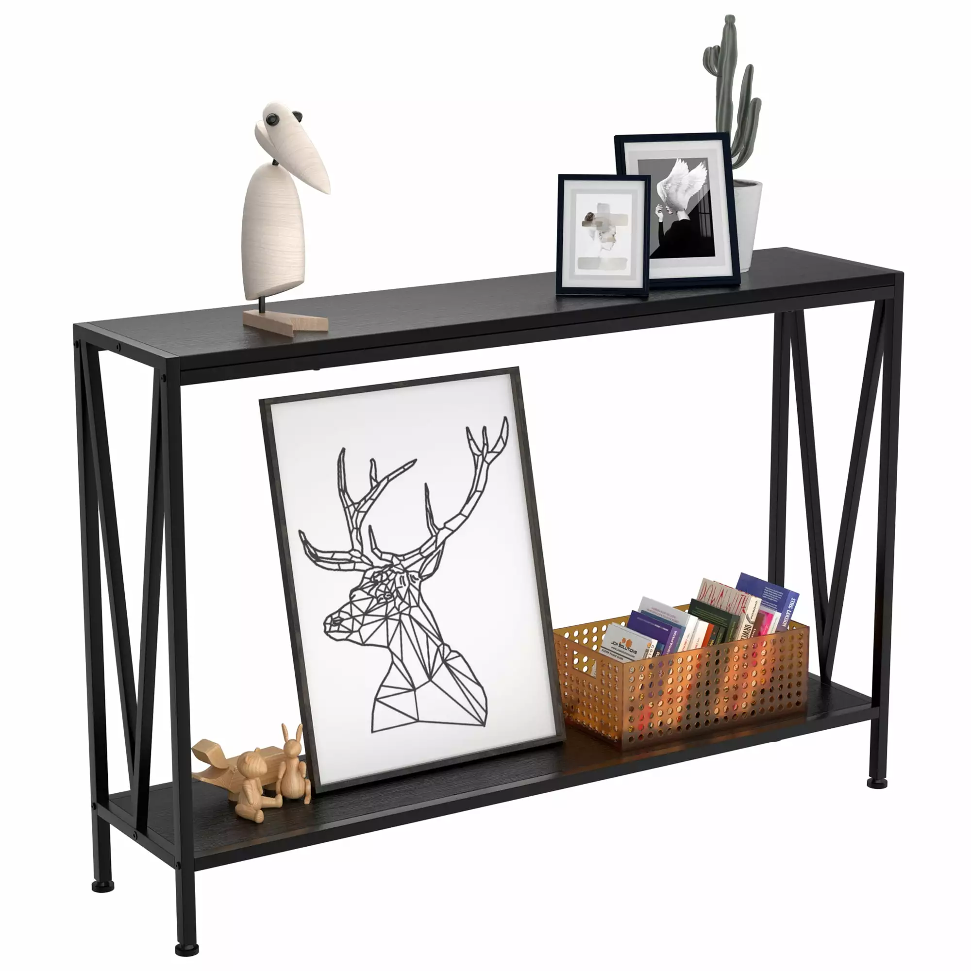 WhizMax 2-Tier Narrow Console Sofa Side Table Entryway Hallway Living Room Black 42.9in L Console