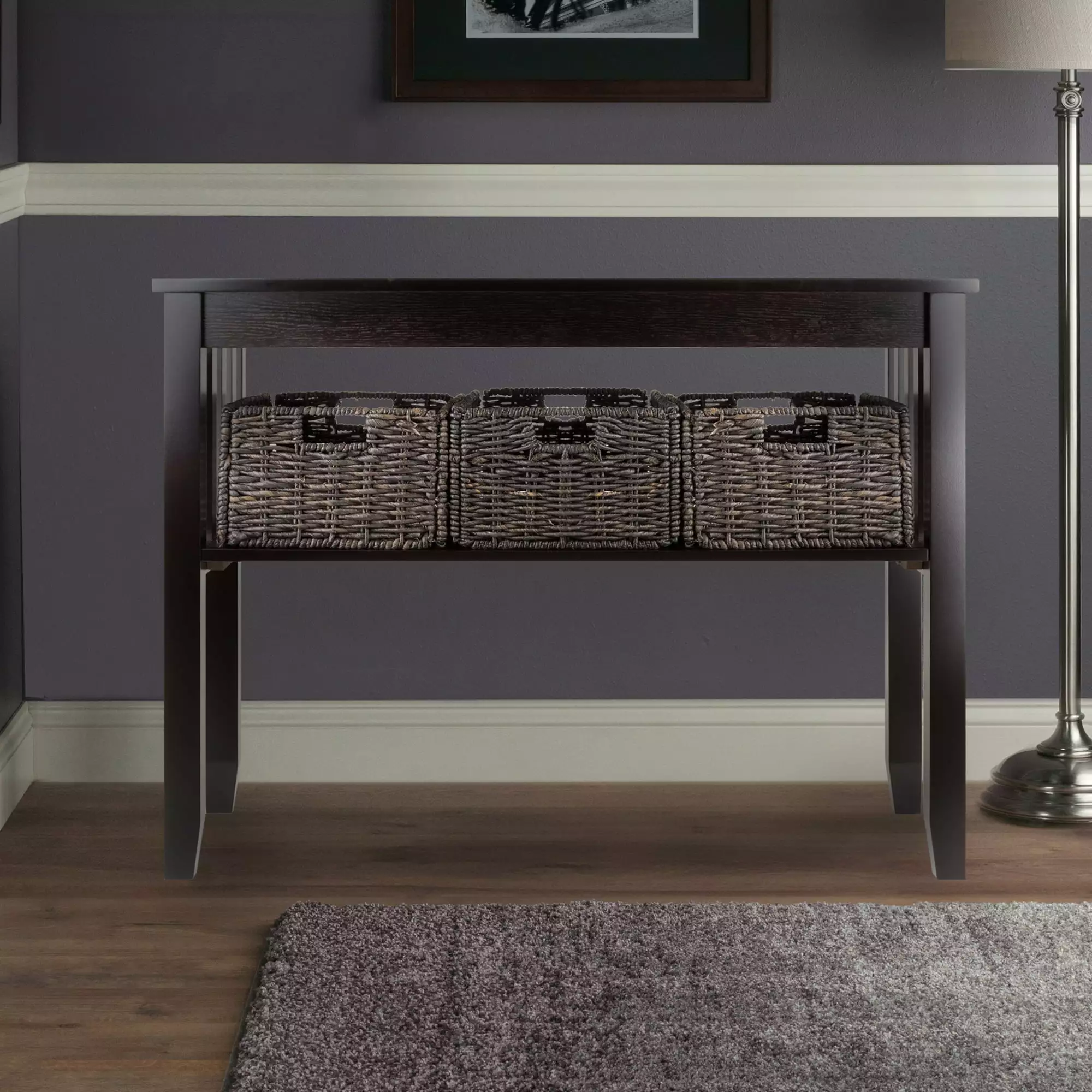 Winsome Wood Morris Console Table 3 Storage Baskets Espresso Finish Console