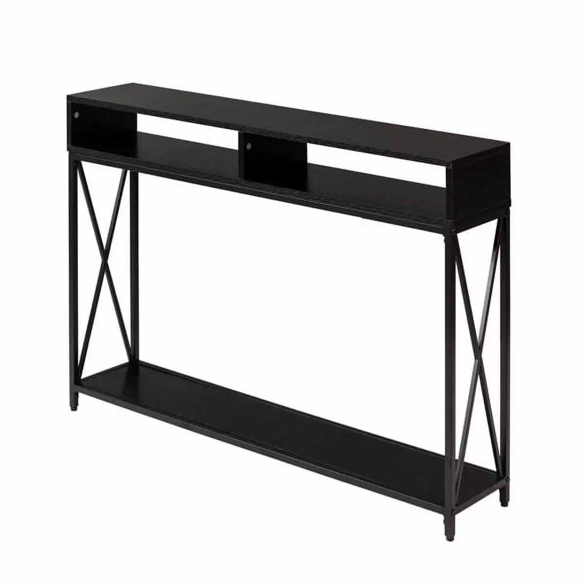 Wulawindy Partition Console Table 3-Layer X-Shaped Frame and Storage - Black Console