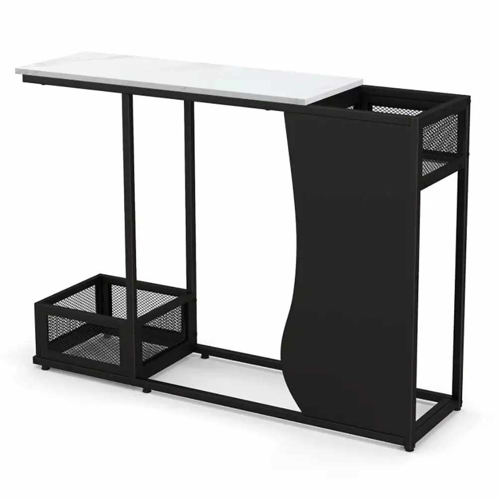 Yardi Yard 43.5 Inch Narrow Console Table Plant Position and Faux Marble Top Black Console