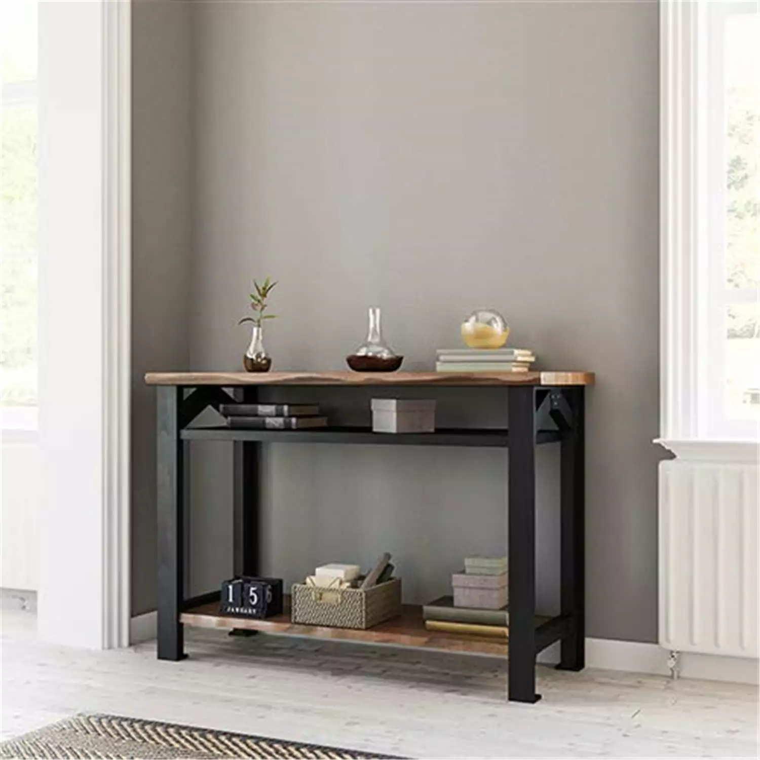Yosemite Bethel Park Solid Mahogany Wood Console Table Graphite Gray Brown Luxury Living Room Furniture Console Yosemite H...