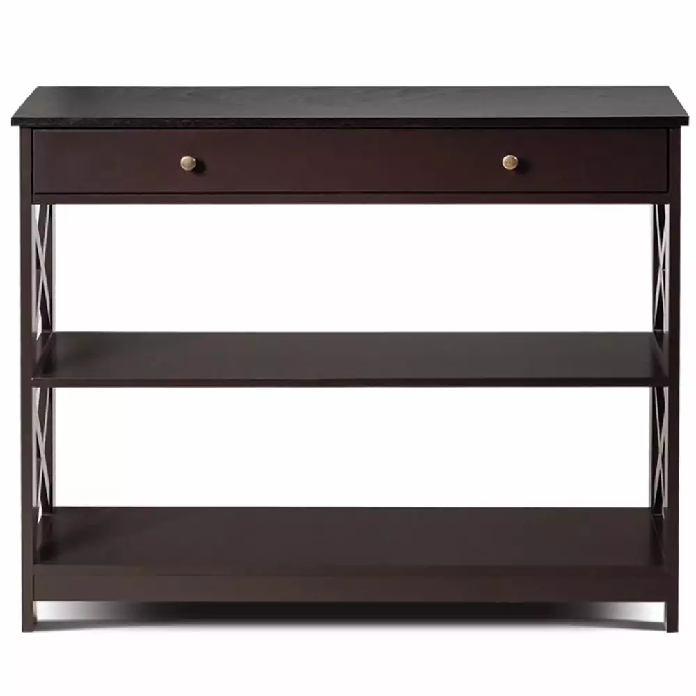 YYAo 3-Tier Console Table Drawer and Storage Shelves Espresso Entryway Sofa Table Console