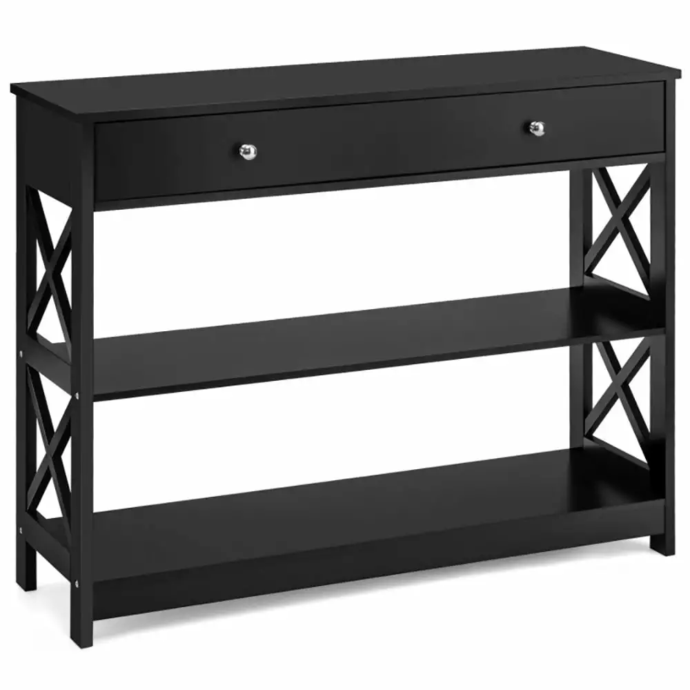 YYAo 3-Tier Console Table Drawers - Black Entryway Sofa Table Living Room Console