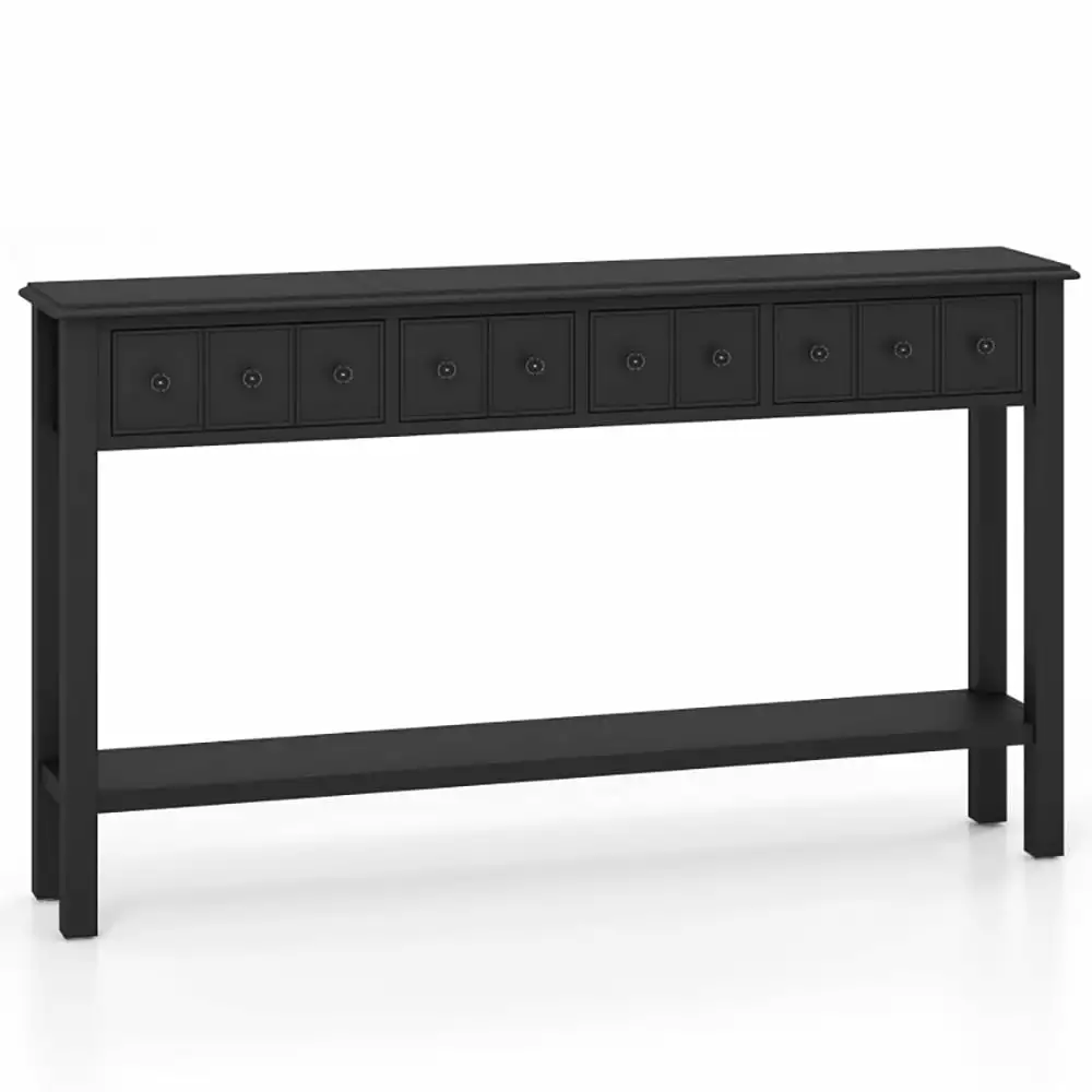 YYAo 60 Inch Long Console Table 4 Drawers and Open Shelf Living Room Black Console