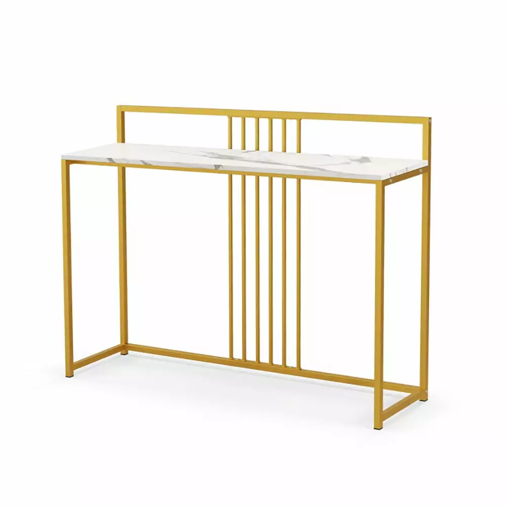 YYAo 47 Inch Long Console Table Faux Marble Top and Baffle White Entryway Display Shelf Console