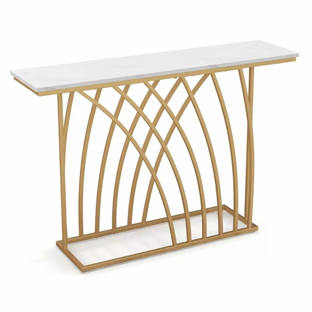 YYAo 48 Inch White Faux Marble Console Table Gold Frame Entryway Living Room Console