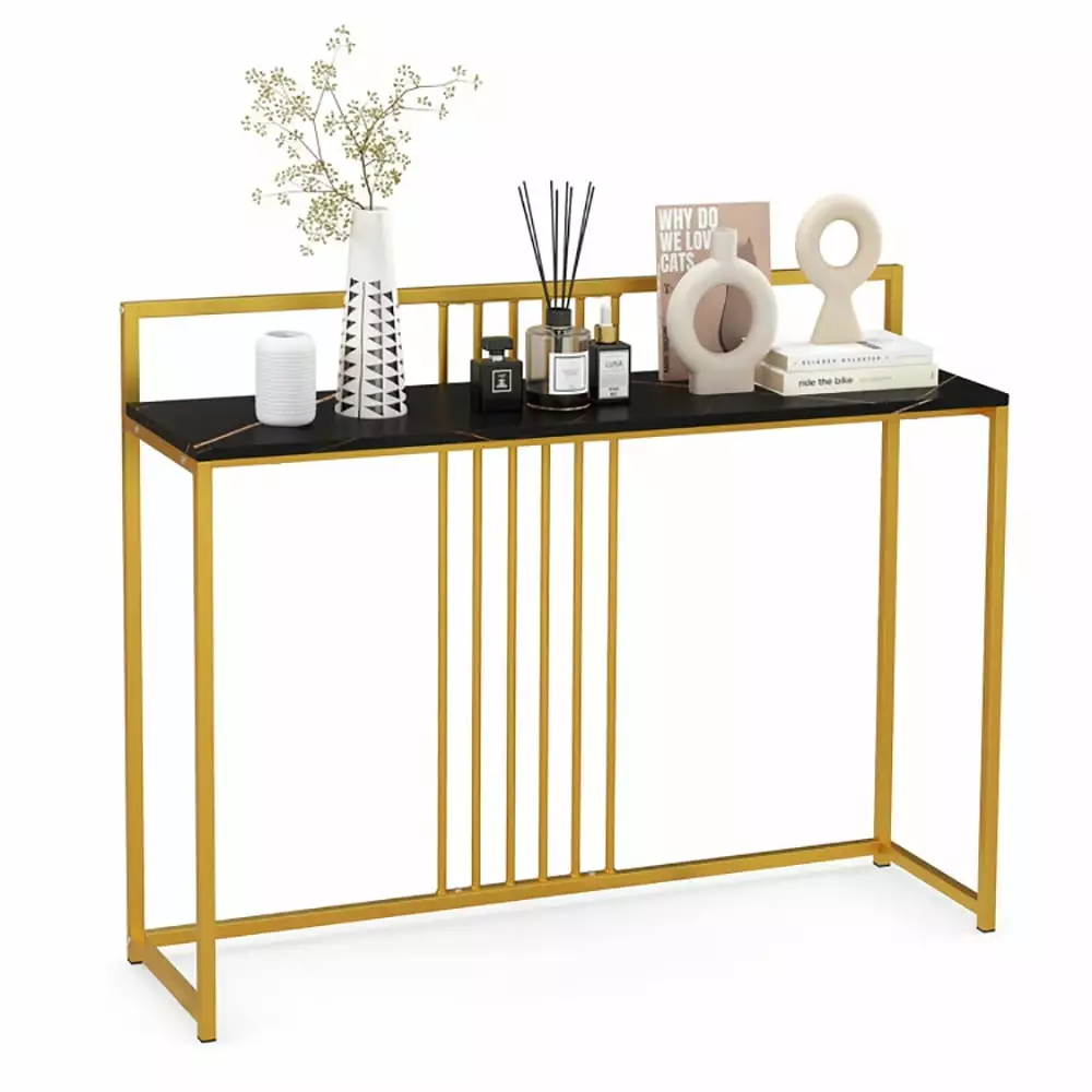 YYAo 47 Inches Modern Console Table Steel Frame and Storage Shelf Black Entryway Sofa Table Console