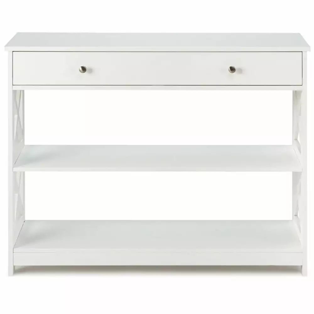 YYAo White 3-Tier Console Table Drawers Living Room Entryway Console