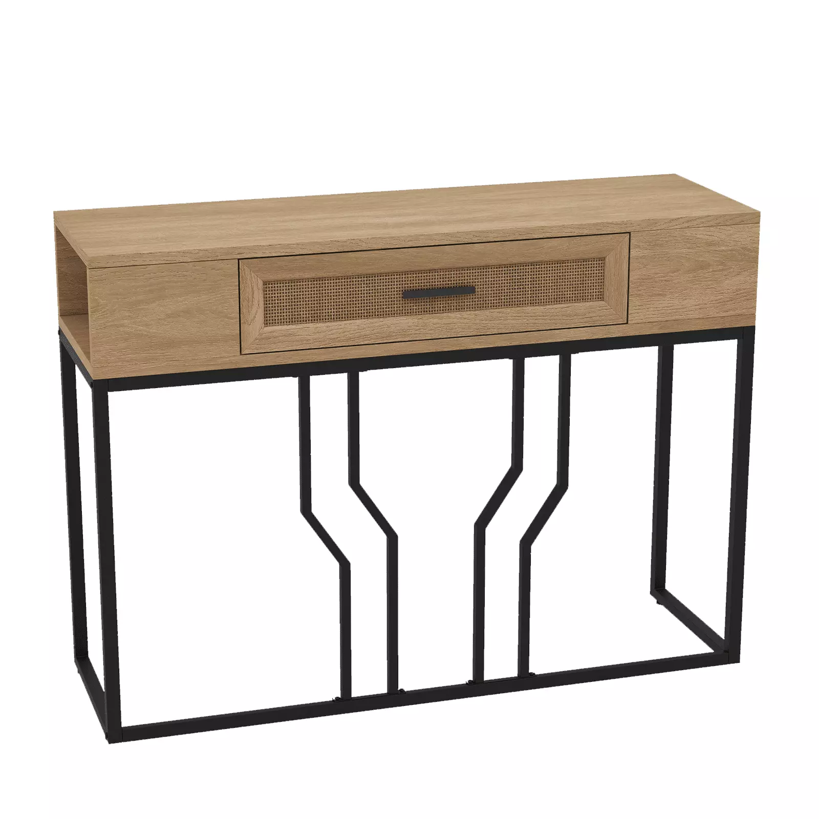 Zzistar Wood Console Table Rattan Drawer Indoor Entryway Sofa Table Side Storage Console