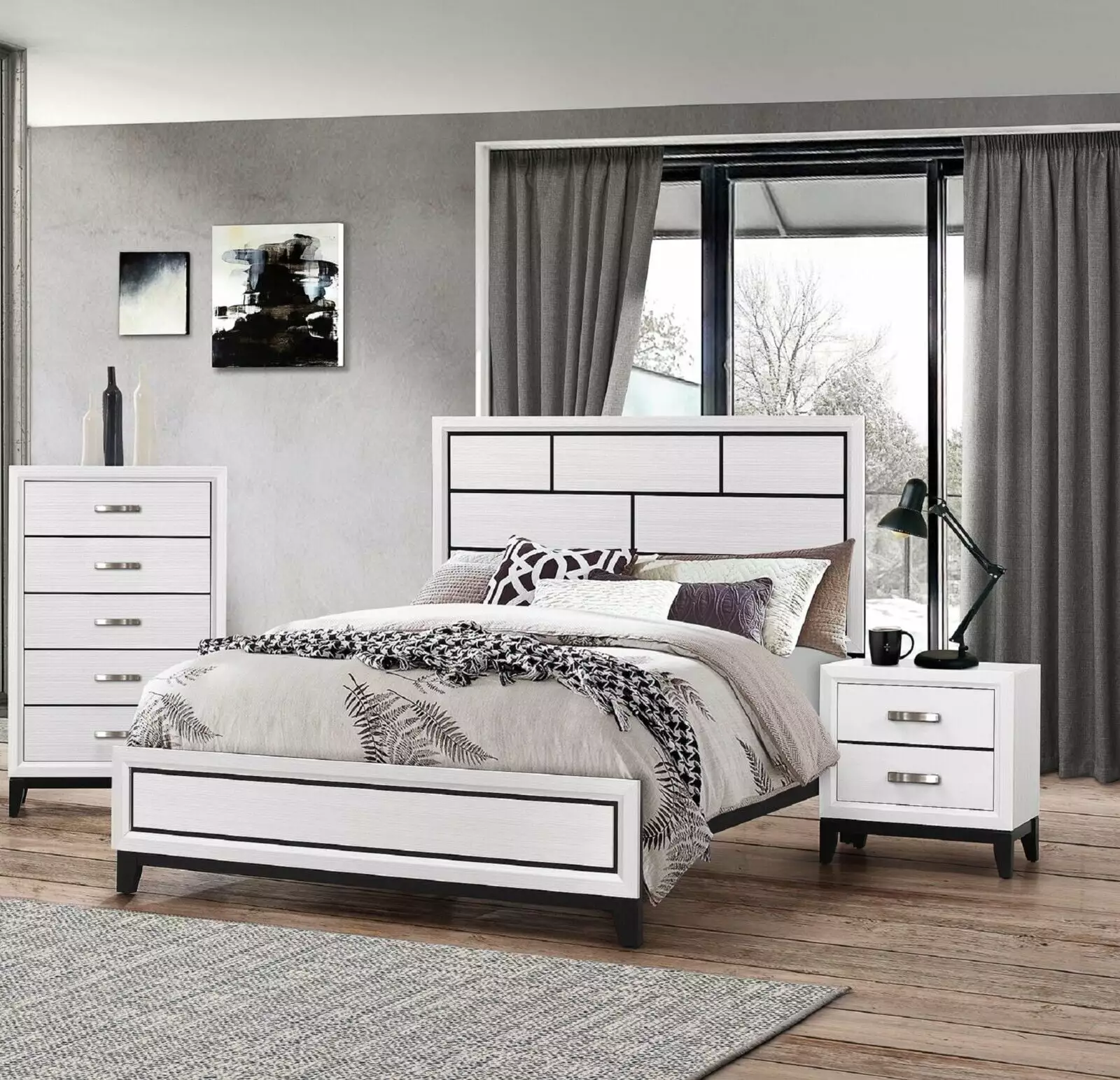 Contemporary 3pc Twin Size Bedroom Set Bed, Chest, and Nightstand - White Finish Wooden Furniture Esofastore