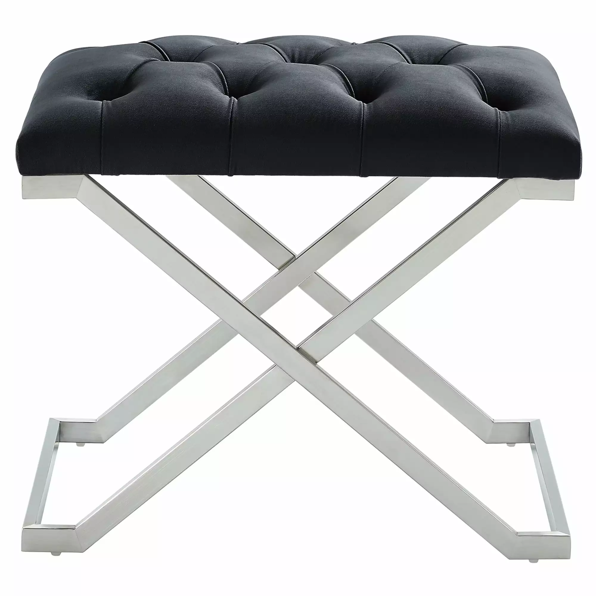 Contemporary Home Living 22 Black and Silver Button Tufted Single Bench Modern Living Room Benches