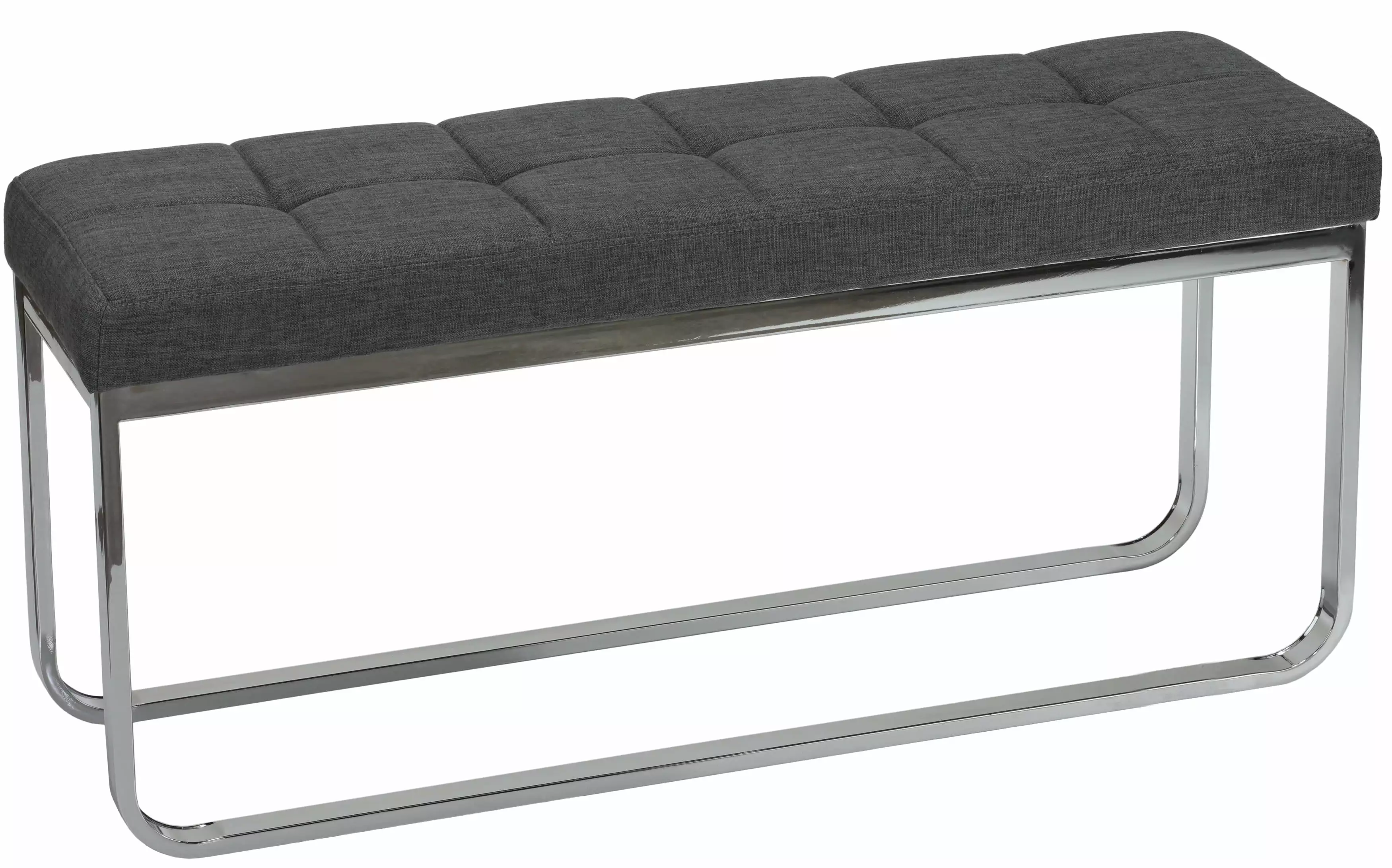 Cortesi Home Nola Contemporary Narrow Bench Grey Linen Fabric Polished Stainless Steel Legs Benches