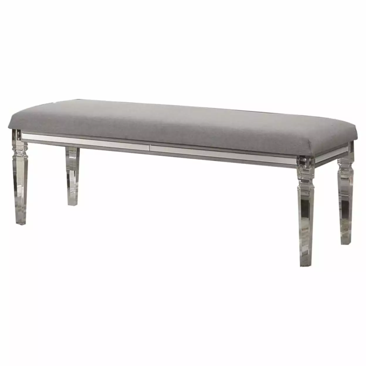 Fabric Upholstered Bench Acrylic Legs and Silver Accents Gray - Saltoro Sherpi Style Benches