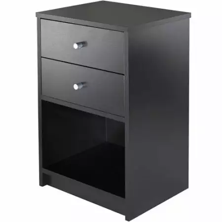 Round Handle Night Stand Two Drawer Black Bedside Table 40 x 30 x 60cm Careshine