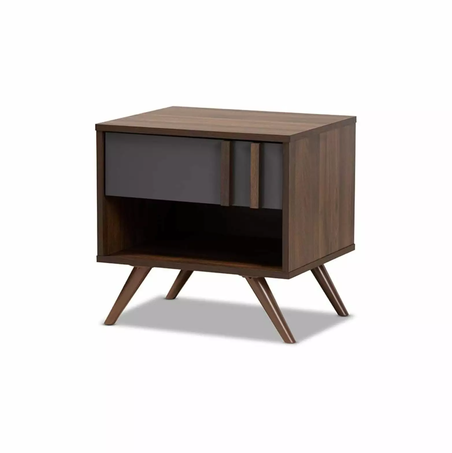 CintBllTer Naoki Modern and Contemporary Two-Tone Grey and Walnut Finished Wood 1-Drawer Nightstand