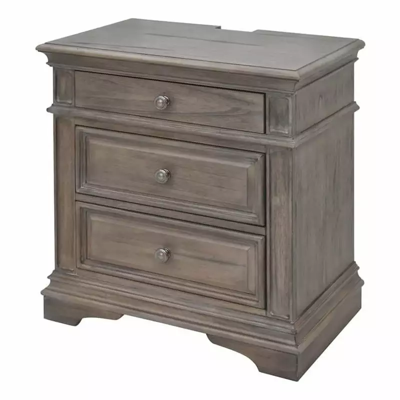 Pemberly Row Contemporary Driftwood Gray Wood 3-Drawer Nightstand