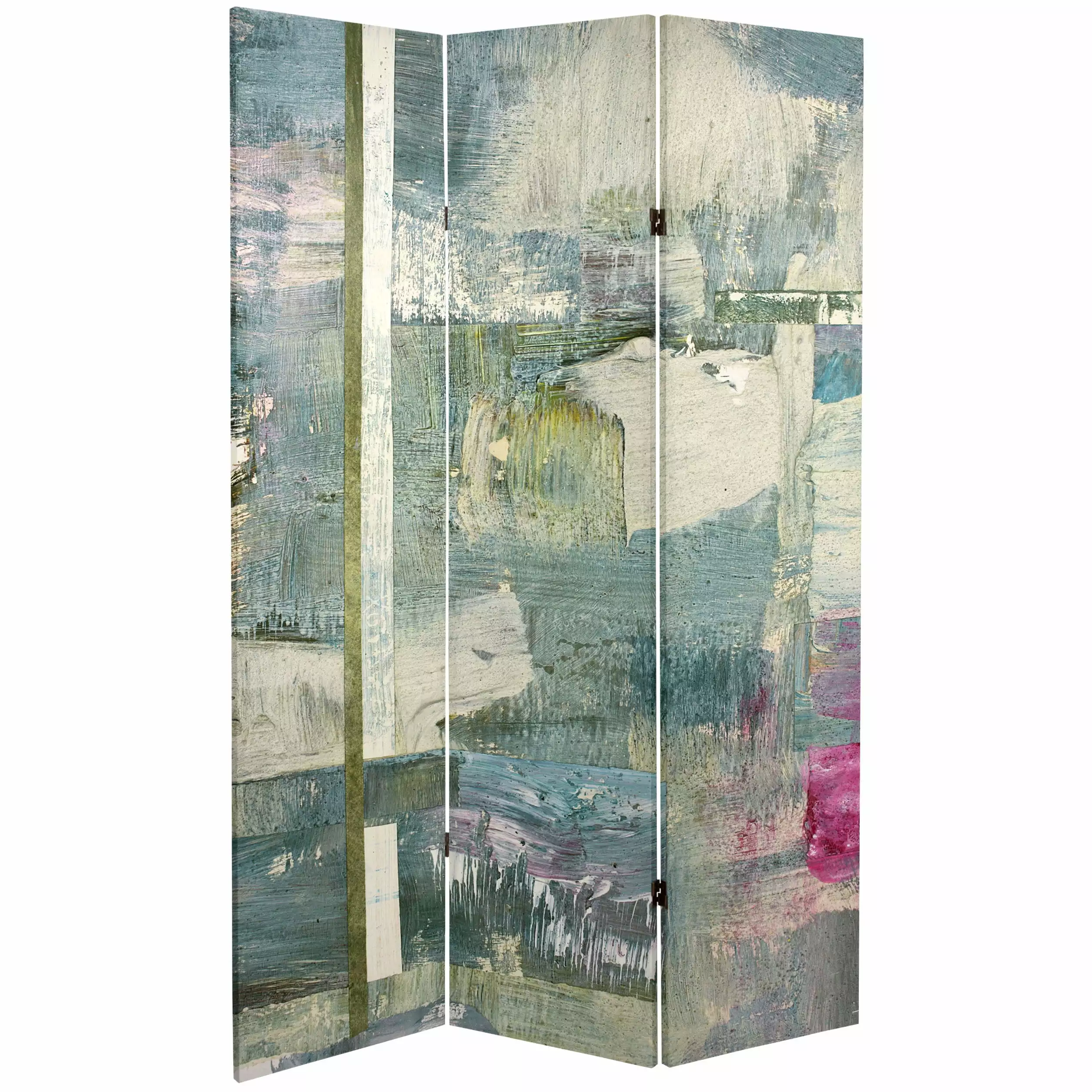 Oriental Furniture 6Ft Mineral Smoke Canvas Room Divider 3 Panel Modern Screen