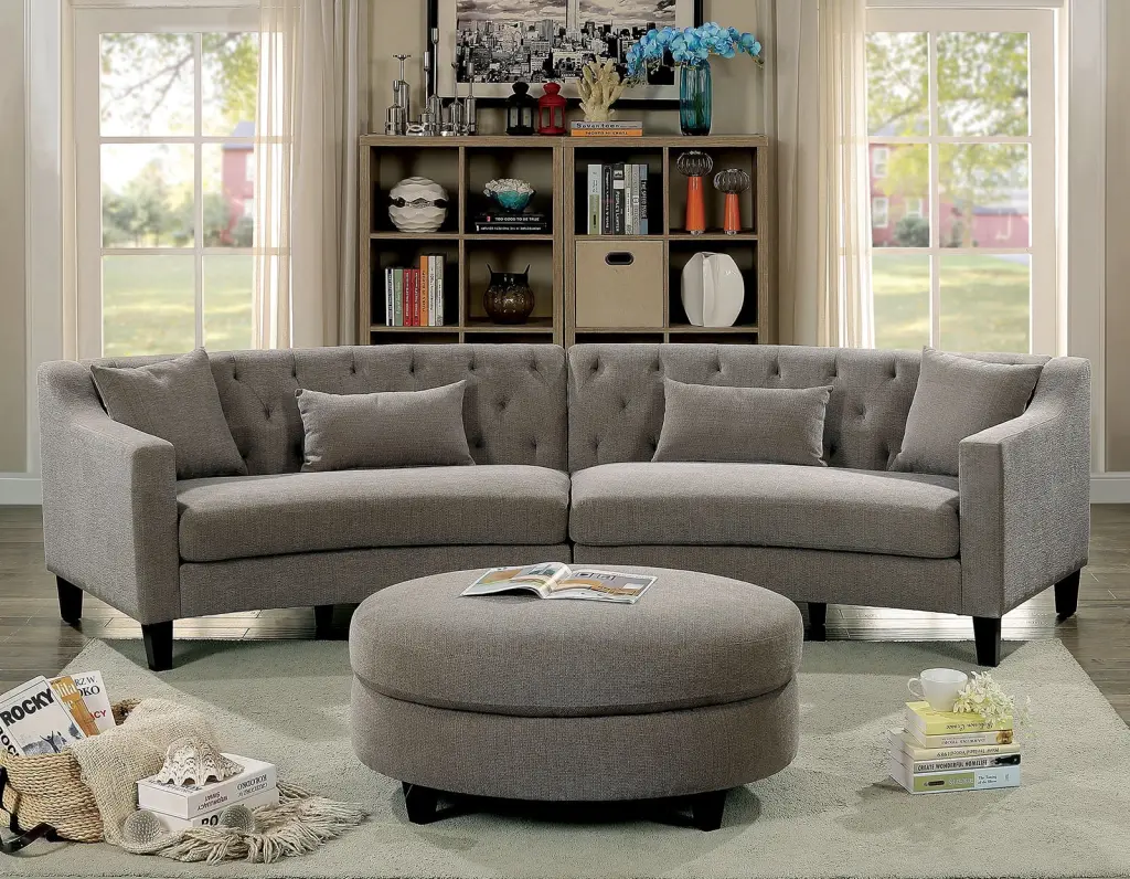 Contemporary Warm Grey Rounded Design Sectional Sofa Tufted Cushions Furniture of America