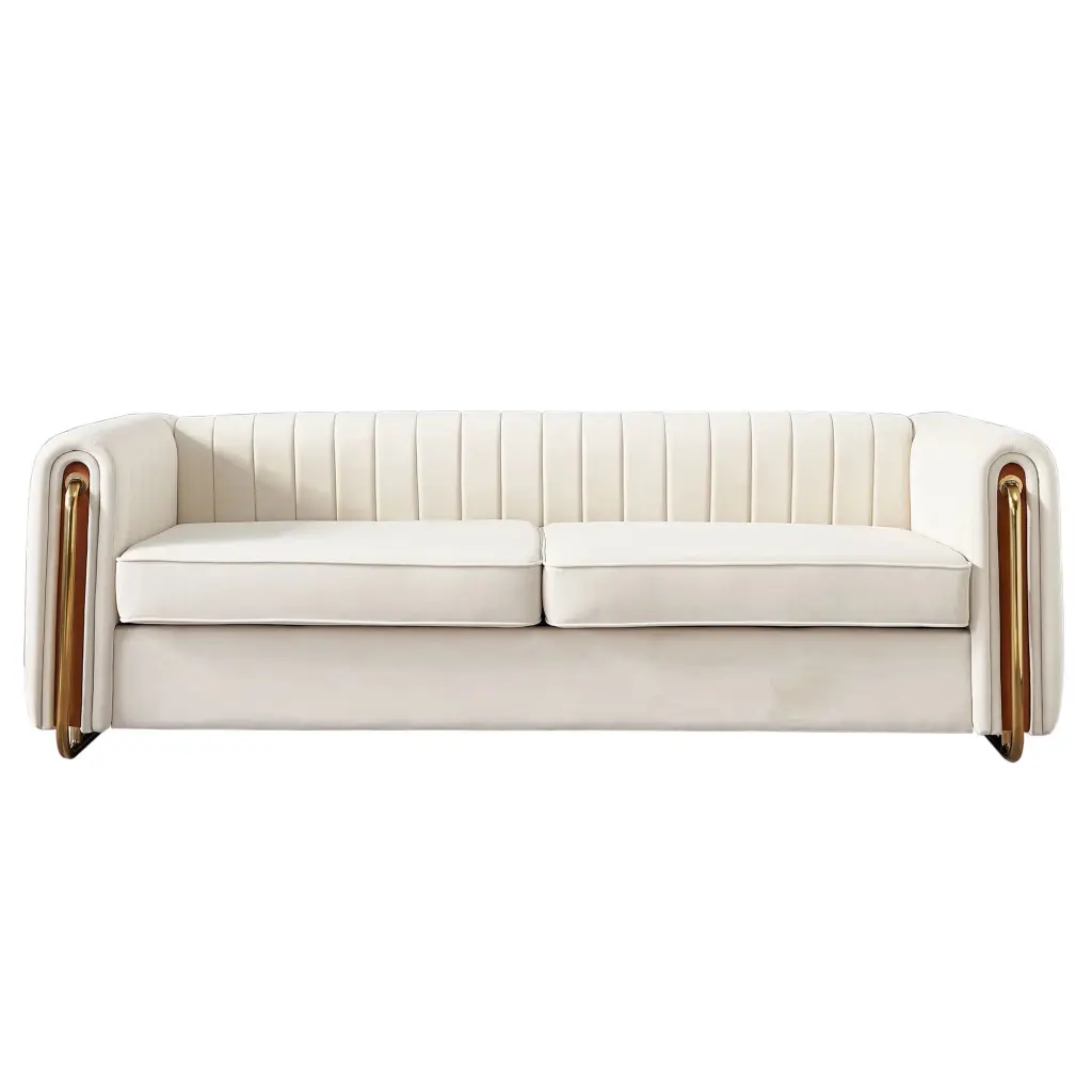 Living Pavilion Contemporary Velvet Sofa Couch 84.25W Beige Living Room unknown