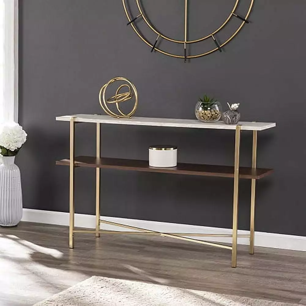 Southern Enterprises Youngvale Faux Marble Console Table Tobacco Finish Console