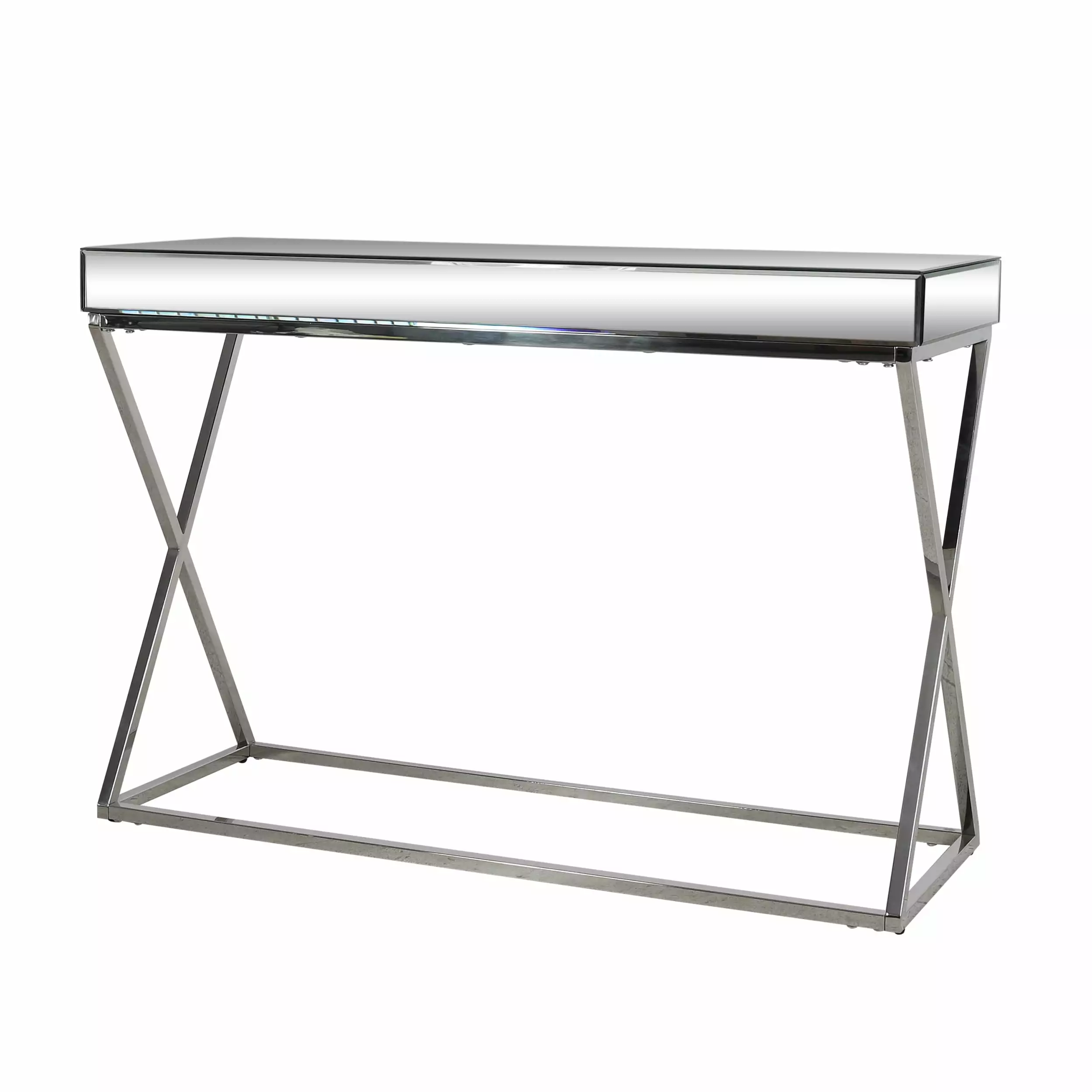 Noble House Govan Modern Glass and Metal Console Table Silver Finish Console