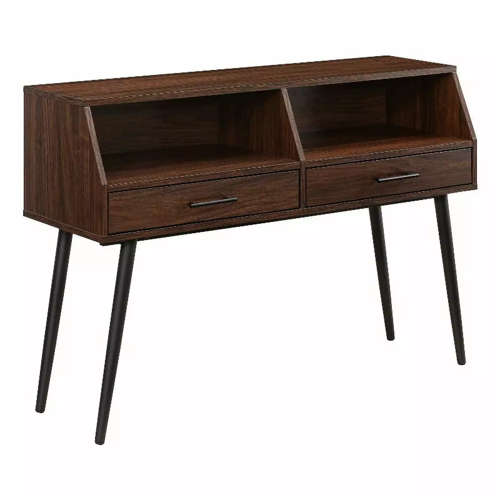 Pemberly Row 44 Contemporary 2-Drawer Wood Entry Table Dark Walnut and Black Console
