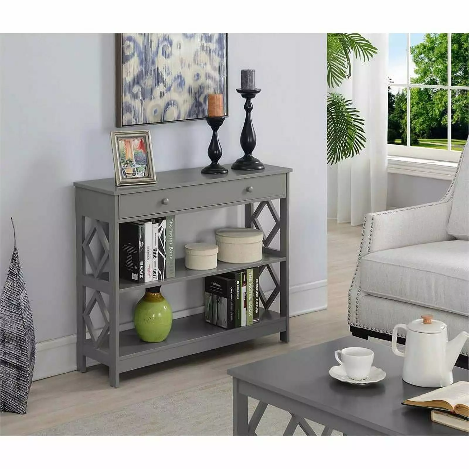 Pemberly Row Contemporary One-Drawer Console Table Gray Wood Finish Hallway Living Room Console