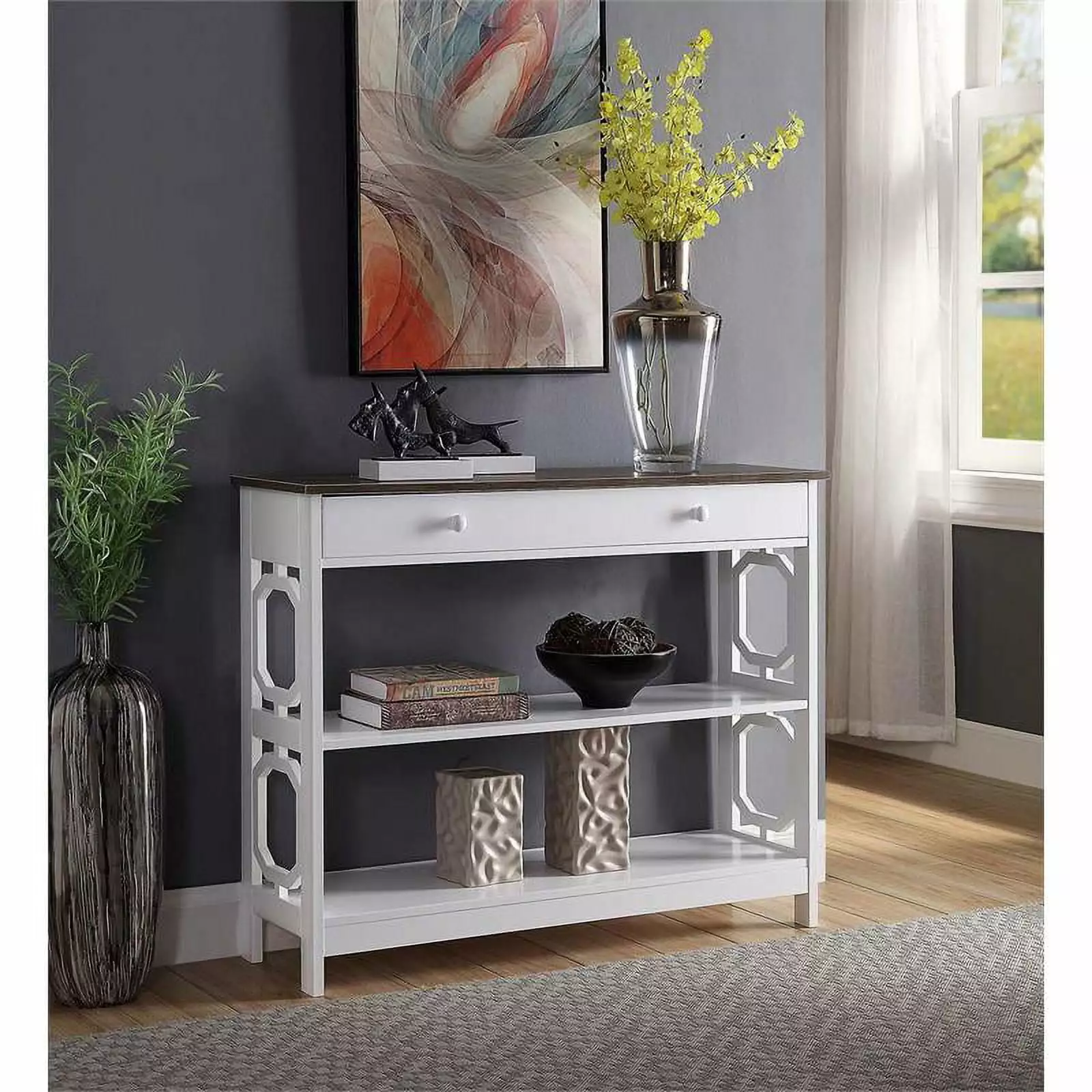 Pemberly Row Contemporary One-Drawer Console Table Espresso and White Wood Living Room Console