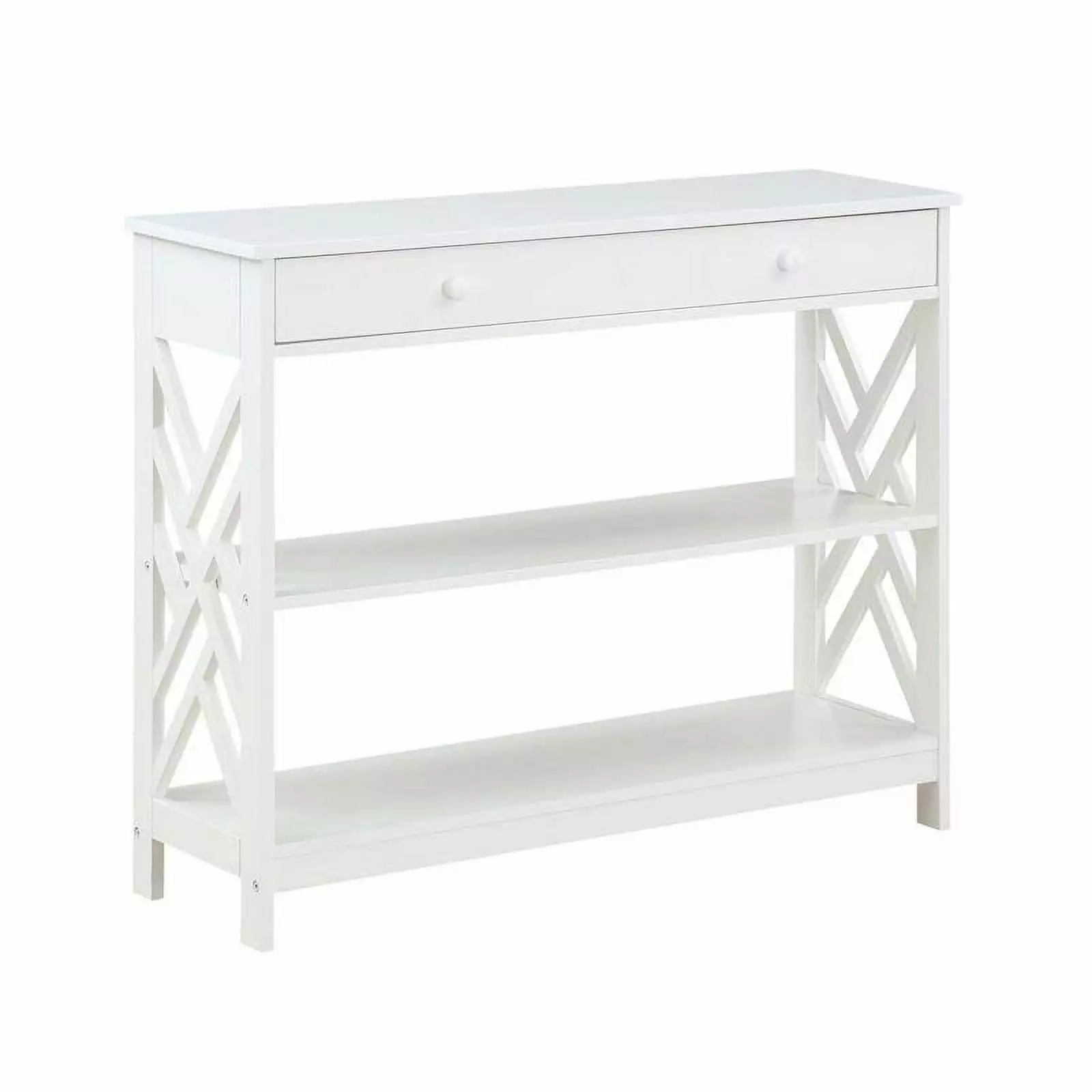 Pemberly Row One-Drawer Console Table Shelves White Wood Hallway Living Room Console