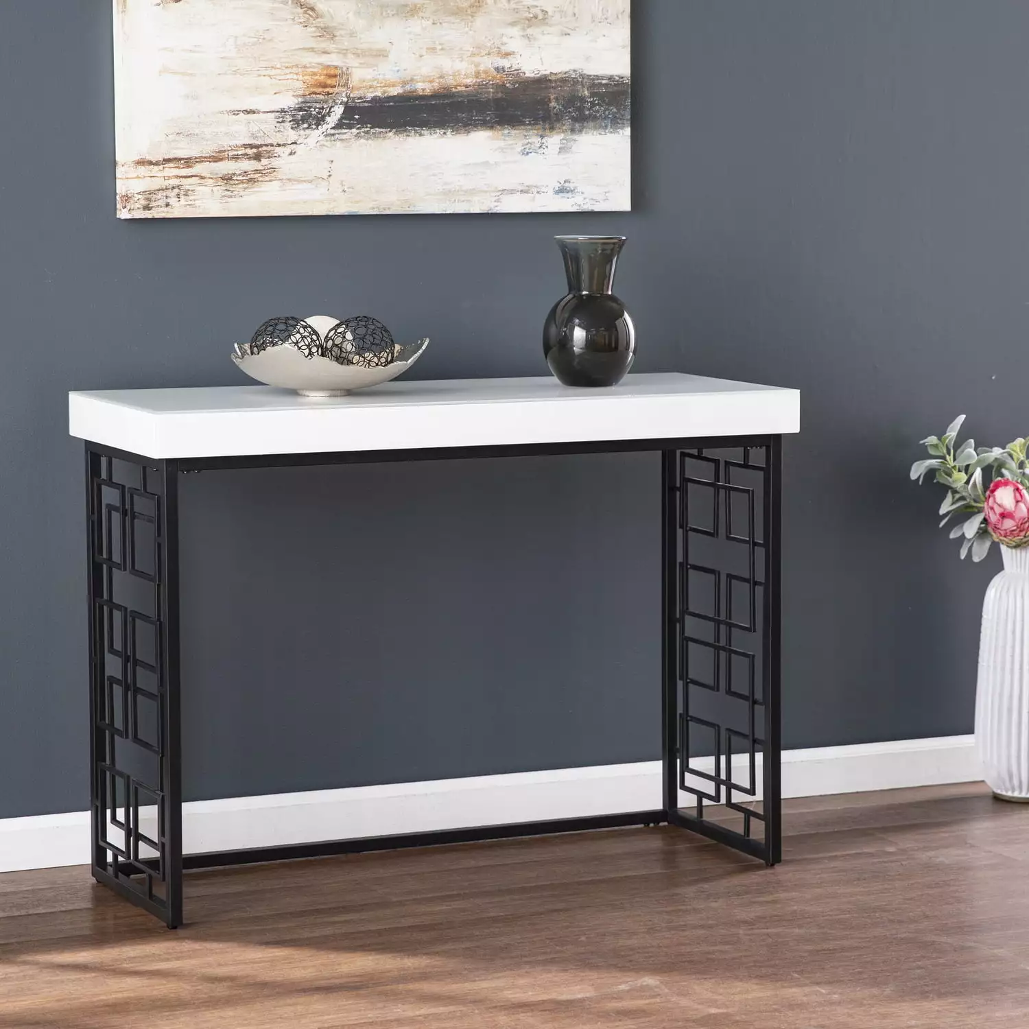 SEI Furniture Mavden Contemporary Black-White Console Table Modern Living Room Console Southern Enterprises